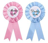 Daddy and Mommy to be Insigne de Rosette Épinglettes de Boutons Révélant Le Genre Cadeaux de Nouveau Papa Maman 2 PCS Épinglette de Badge en Fer-Blanc pour Fête Prénatale, Rose et Bleu