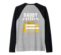Daddy Level Max Strength Bad Blagues Sleep Gamer Art on Back Manche Raglan