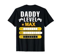 Daddy Level Max Strength Bad Blagues Sleep Gamer Art on Back T-Shirt