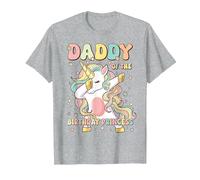 Daddy of The Birthday Princess Unicorn Birthday Girl's Dad T-Shirt, Homme, Gris Chiné, 3XL