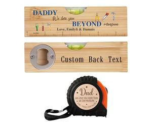 Daddy We Love You Beyond Mesure Outils de maintenance personnalisés Niveau à bulle Décapsuleur Nom personnalisé pour enfant Ruban à mesurer Dad I Love You More Than We Can Mesurer Cadeau pour la fête