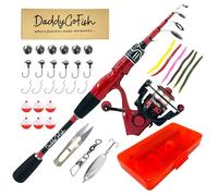 DaddyGoFish Ensemble canne à pêche et moulinet avec boîte de rangement | Canne à pêche pour enfants | Kit de canne à pêche télescopique en fibre de carbone | Moulinet rotatif pour voyage en eau salée