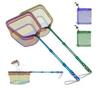 DaddyGoFish Filet de pêche pour Enfant - Sac à appâts télescopiques Ultra léger pour Attraper des Papillons de Poisson sur la Plage d'eau - Cadeau (Stil2 Lot de 2 (Bleu + Vert))