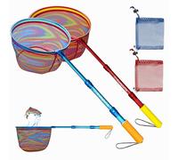 DaddyGoFish Lot de 2 Filets de pêche pour Enfants - Pochette télescopique Ultra légère pour Attraper Le Poisson, Grenouille, vaion, Cricket, lac, étang - Cadeau pour garçons et Filles - Bleu + Rouge