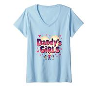 Daddy's Girls: Awesome Like My Daughters Family Love T-Shirt avec Col en V, Femme, Bleu Céleste, XL