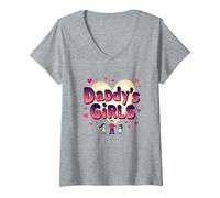 Daddy's Girls: Awesome Like My Daughters Family Love T-Shirt avec Col en V, Femme, Gris Chiné, M