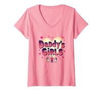 Daddy's Girls: Awesome Like My Daughters Family Love T-Shirt avec Col en V, Femme, Rose, L