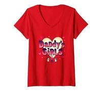 Daddy's Girls: Awesome Like My Daughters Family Love T-Shirt avec Col en V, Femme, Rouge, XL