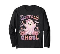 Daddy's Lil' Ghoul Funny Pastel Pink Ghost Halloween Graphic Manche Longue