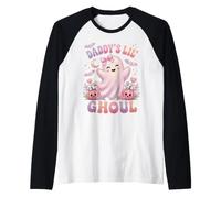 Daddy's Lil' Ghoul Funny Pastel Pink Ghost Halloween Graphic Manche Raglan
