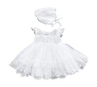 Daddys Petit secret nouveau-né bébé baptême robe en dentelle crochet tulle robe O cou manches volants jupe bulle fille avec bretelles, Blanc., 18-24 mois