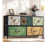 DADEA Commode 5 Tiroirs, Style bohème Meuble Tiroir avec Dessus en Bois, Coloré Meuble De Rangement, Commode Chambre, Structure métallique Meuble Tiroir Rangement (Modèle Vintage, 5 tiroirs)