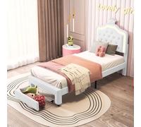 DADEA Lit une place et demie pour fille avec tiroirs, lit fille 90 x 200 avec LED, lit pour fille une place et demie avec tiroirs Lits simples pour filles LED lits jumeaux, sauf matelas