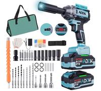 DADEA meuleuse 125mm, 21V meuleuse d'angle, 6 vitesses réglables avec 2 batteries, 9000RMP meuleuses d'angle, angle grinder, disqueuse 125mm (F, cle a choc)
