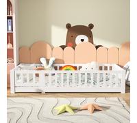 DADEA Montessori Lit de sol, 90 x 200 cm, pour enfant, avec protection anti-chute, charge maximale : 80 kg, lit simple, en bois de pin massif, avec sommier à lattes, lits simples avec porte bébé