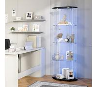 DADEA Vitrine d'angle salon avec verre, vitrine en verre, 4 étagères avec lumières LED et serrure, vitrines d'exposition en verre, colonne d'exposition pour collectionneur, salon, magasin