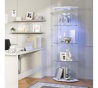DADEA Vitrine d'angle salon avec verre, vitrine en verre, 4 étagères avec lumières LED et serrure, vitrines d'exposition en verre, colonne d'exposition pour collectionneur, salon, magasin