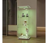 DADEA Vitrine en Verre 3 Étagères avec LED et Portes, 125x42x36 cm, Transparent Armoir de Verre Blanc, 3 Niveaux pour Collection et Salon