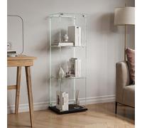 DADEA Vitrine en verre à 3 étagères, 1 porte, vitrines en verre avec serrure et 4 roues, vitrine en verre avec LEDVetrinetta exposition à colonne vitrine salon transparent, 35 x 39,8 x 123,3 cm