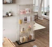 DADEA Vitrine en verre à 4 étagères, 2 portes, vitrines en verre avec serrure et 6 roues, 35 x 78,5 x 163 cm, vitrine en verre avec LEDVetrinetta exposition à colonne vitrine salon transparent