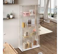 DADEA Vitrine en verre à 4 étagères, 2 portes, vitrines en verre avec serrure et 6 roues, 35 x 78,5 x 163 cm, vitrine en verre avec LEDVetrinetta exposition à colonne vitrine salon transparent
