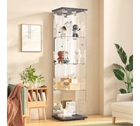 DADEA Vitrine en Verre Dos Miroir 4 Etagere, Meuble Vitrine Verre avec Serrure, 42,5 × 36,5 × 164 cm Vitrine en Verre LED avec Serrure Vitrine en Verre Colonne Vitrine en Verre avec Serrure
