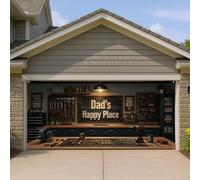 Dad's Happy Place Couverture de porte de garage rustique pour la maison, l'intérieur et l'extérieur, toute l'année, 400 x 180 cm, noir et marron