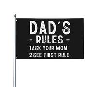 Dad's Rules Ask Your Mom Drapeau décoratif extérieur de qualité supérieure 0,9 x 1,5 m - Couleurs vives, coupe-vent et résistant à l'eau - Idéal pour le jardin et les événements