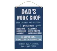 Dad's Work Shop Panneau en métal Inscription No Job Too Small If Dad Can't Fix It Nobody Can Vintage Decor Sign Garage Garden Yard Sticker mural 30,5 x 40,6 cm (15T41)