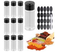 Daelesr 10 Pièces Pots à Épices Vides en Plastique,100 ml 10,4x4cm Bocaux à Épices avec 20 Étiquettes,1 Stylo,Récipients à epices Boite à epices,Saupoudreur D'épices pour Armoire Tiroir