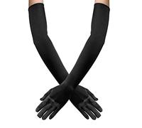 Daelesr 55 CM Gant Long en Satin, Gants pour Femmes de Style 1920, 7 Couleurs Gant de Soirée, Gants de Coude pour Opéra Mariage Remise de Diplôme Fête (Noir)
