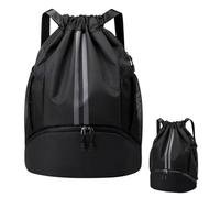 Daelesr Sac à Dos avec Cordon de Serrage, Grande Football Sac Natation, Sac Gym Étanche avec Compartiment Chaussures, Unisexe Sac de Sport Oxford pour Voyage Weekend Yoga Plage, 47x15x32cm (Noir)