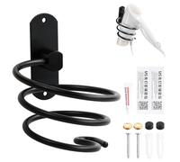 Daelesr Support Seche Cheveux Mural, Porte Sèche Cheveux Forme Spirale, avec Colle et Vis sans Poinçon, Porte Seche Cheveux en Aluminium Noir, Support de Câble pour Salle de Bain, Salon de Coiffure
