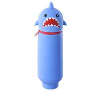 Daelesr Trousse École 2 en 1 en Silicone Souple Kawaii - Requin Pochette de Stylo Bleu Rétractable, Porte-Stylo Vertical et Étui à Crayons pour Fournitures Scolaires, Bureau et Cadeaux Enfants