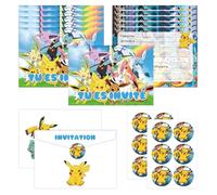 DaengGeGe Français Cartes d'invitation d'anniversaire - Lot de 12 cartes d'invitation d'anniversaire pour enfants - Motifs amusants et colorés avec enveloppes et autocollants（a