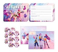 DaengGeGe Français Cartes d'invitation d'anniversaire - Lot de 12 cartes d'invitation d'anniversaire pour enfants - Motifs amusants et colorés avec enveloppes et autocollants（d