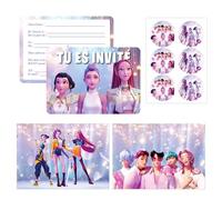 DaengGeGe Français Cartes d'invitation d'anniversaire - Lot de 12 cartes d'invitation d'anniversaire pour enfants - Motifs amusants et colorés avec enveloppes et autocollants（e