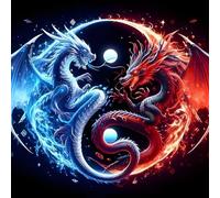 DAERLE Diamond Painting Dragon de feu et de glace, Peinture Diamant Dragon Yin et Yang, Diamant Painting Kit, Broderie Diamant Kit Complet Convient Pour La Décoration Murale à La Maison 30x30cm