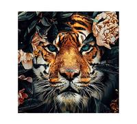 DAERLE Peinture Diamant 5D, Diamond Painting Tigre et Fleur,Broderie Diamant Plein, Peinture Diamant, Kit de Peinture Diamantée Broderie Diamant Kit Complet, Décoration Murale d'intérieur (35x35cm)