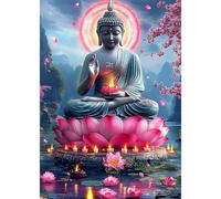 DAERLE Peinture Diamant Adulte, Bouddha, 5D Diamond Painting Kit Complet Bouddha Lotus, Diamant Strass Point de Croix Cristal Painting pour Décoration Murale 30x40 cm