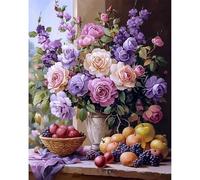 DAERLE Peinture Numero Adulte, Fruits et bouquet, DIY Peinture Acrylique pour Adultes, Nature morte de fleurs, Coloriage Par Numero la Décoration de la Maison 40x50cm (sans Cadre)