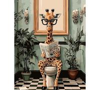 DAERLE Peinture Numero Adulte Girafe mignonne, Kit de peinture par numéros pour débutants, Girafe lisant un journal, DIY Peinture Acrylique Pour la Décoration de la Maison 30x40cm Sans Cadre