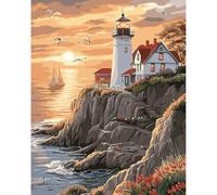 DAERLE Peinture Numero Adulte Phare sur la côte, Kit de peinture par numéros pour débutants, Maisons et fleurs épanouies, DIY Peinture Acrylique Pour la Décoration de la Maison 30x40cm Sans Cadre