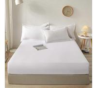 Daesar Drap Housse Coton, Drap-Housse 140 x 200 cm Matelas de 11-26 cm Haut Couleur Uni Drap de Lit Doux, Antidérapante, Anti-Plis, Blanc