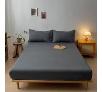 Daesar Drap-Housse Coton, Drap Housse 200 x 220 cm Matelas de 11-26 cm Haut Couleur Uni Drap Lit et 2 Taies D'oreillers Doux, Anti-Plis Lavable en Machine, Gris Foncé