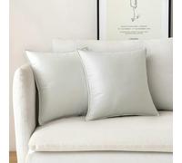 Daesar Lot de 2 Housse de Coussin 45x45, Taie d'oreiller de Noël Faux Cuir Cuir PU Mat Double Face Uni Housse Coussin Decoratif Doux et Moderne pour Salon Chambre Canapé, Blanc