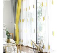 Daesar Lot de 2 Rideaux Gris Jaune, Rideau Fenêtre Semi Transparent à Oeillets Motif Broderie de Blé Rideaux Décoration de Maison Chambre Cuisine, Gris Jaune 137x229CM
