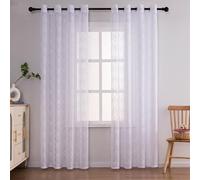 Daesar Lot de Deux Rideaux Blanc, Rideau Fenêtre Semi Transparent à Oeillets Motif de Losange Fleurs Jacquard Couleur Unie Rideaux Intérieurs Modernes pour Chambre Salon, Blanc 140x260CM