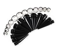 Daesar Piercing Ecarteur Oreille 24 PIÈCES, Oreille Tunnel 10mm-20mm 00G-3/4 inch Kit Écarteur Oreille Anneau Cone Ecarteur Oreille Acier Chirurgical Noir Argent