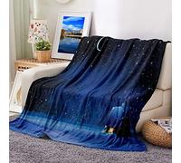 Daesar Plaid Couverture Polaire 150x200cm, Couverture Chaude, Couverture Flanelle Polaire Maison de Neige et Etoiles et Lune, Couvre Lit, Bleu Foncé